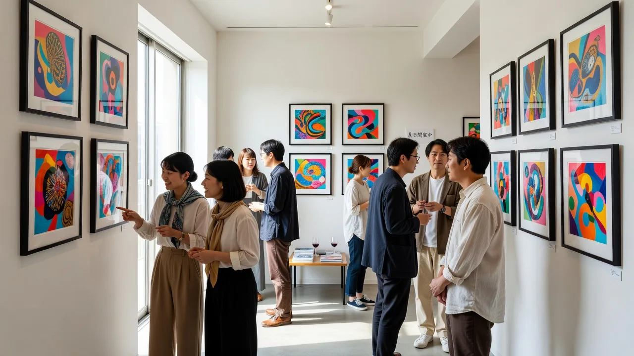 アート展示会のオープニング風景