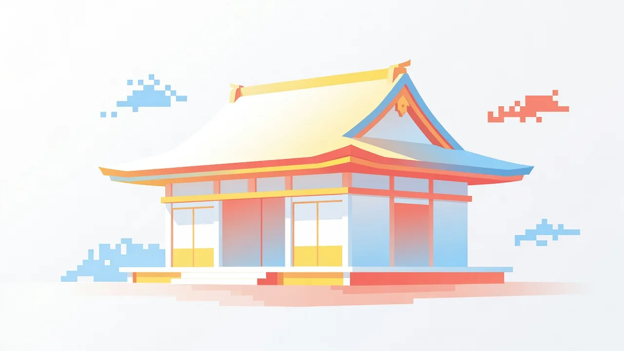 モダンに再解釈された寺院のイラスト